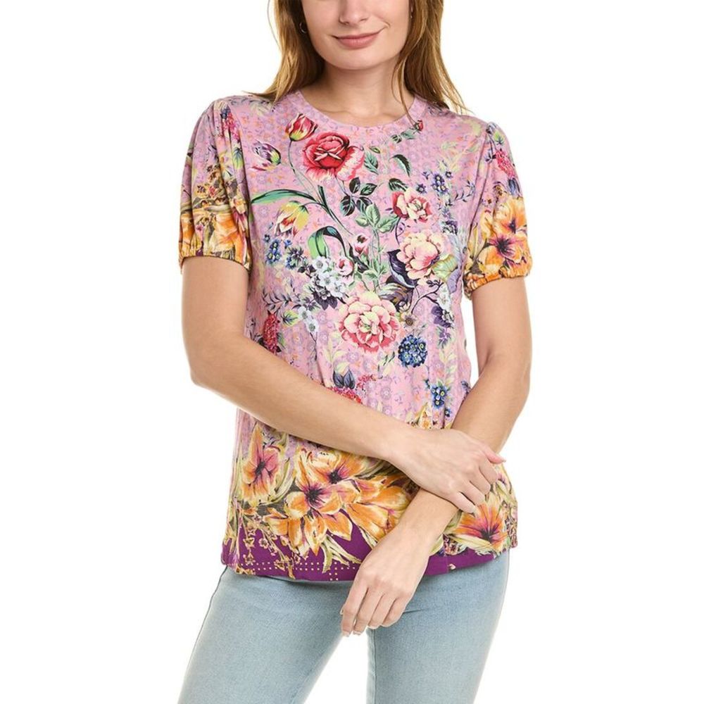 Johnny Was Womens  Topiary Puff Sleeve Knit T-Shirt